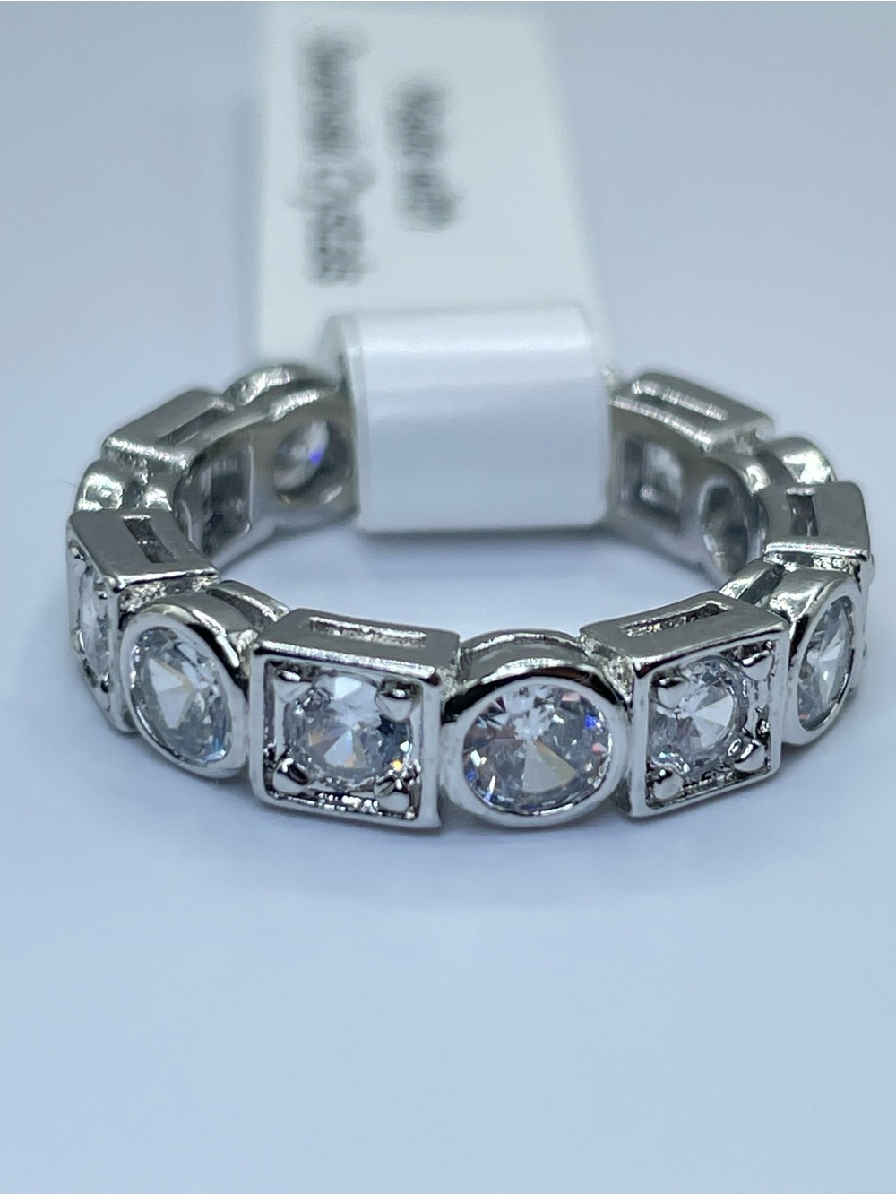 Swarovski Crystal Elements White Eternity Band Ring Geometric Bezel Set Sz 6